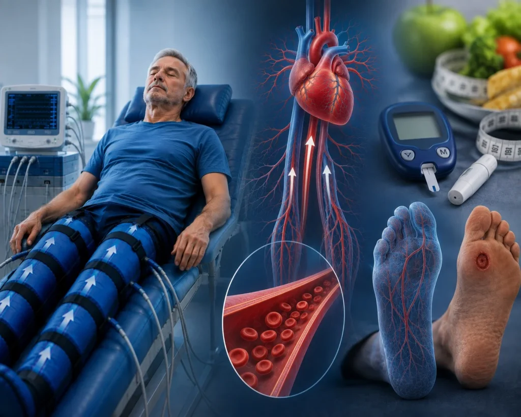 Illustration representing EECP, diabetes, and circulatory health