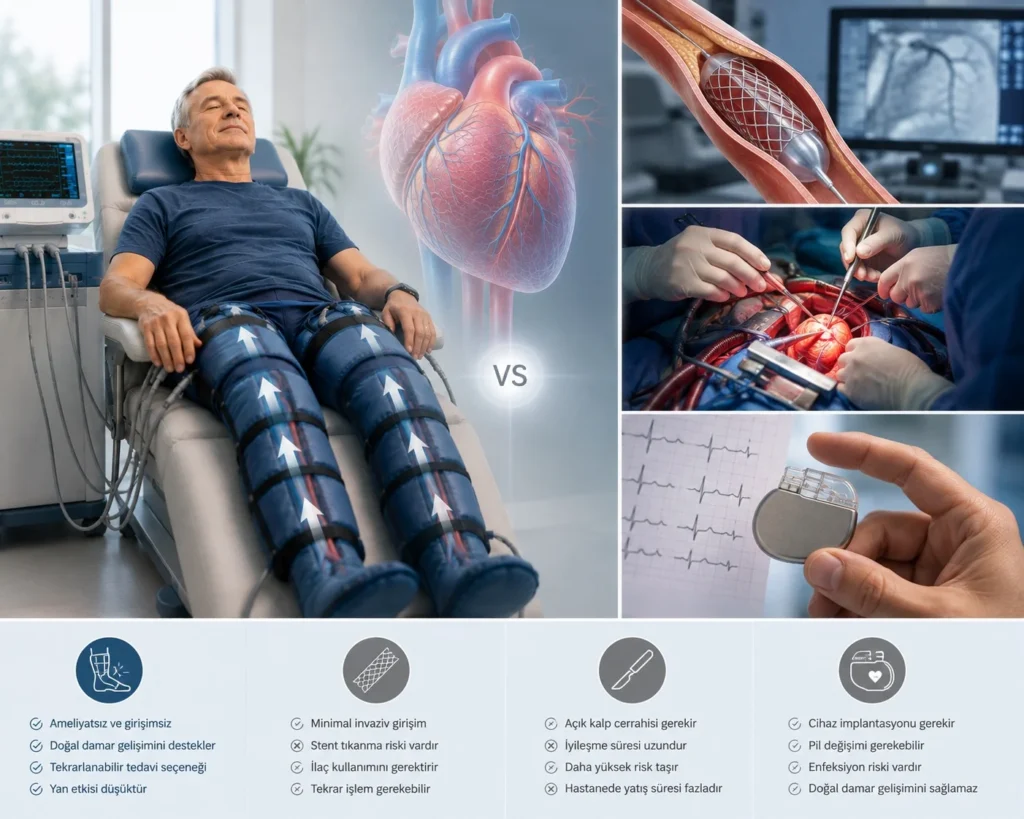 Illustration comparing EECP with other heart treatments
