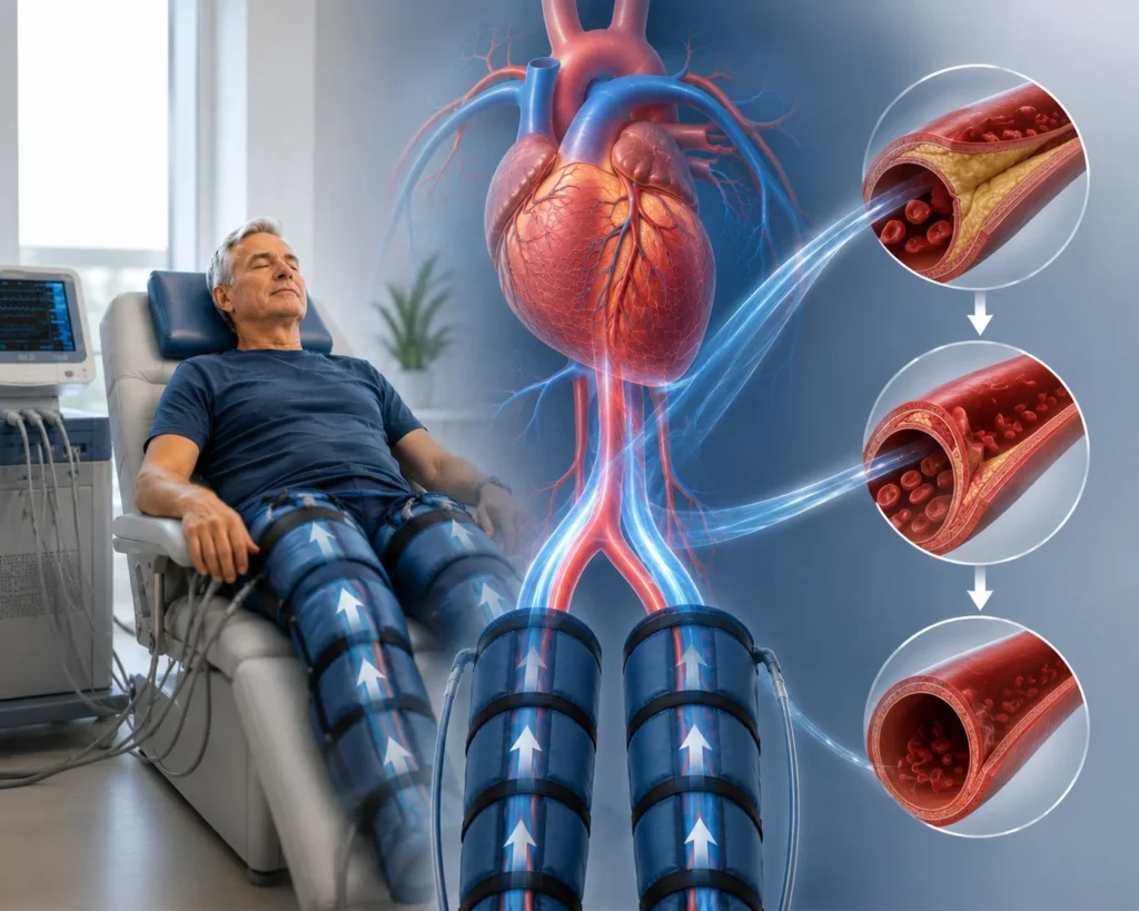 Illustration representing the role of EECP in coronary artery disease