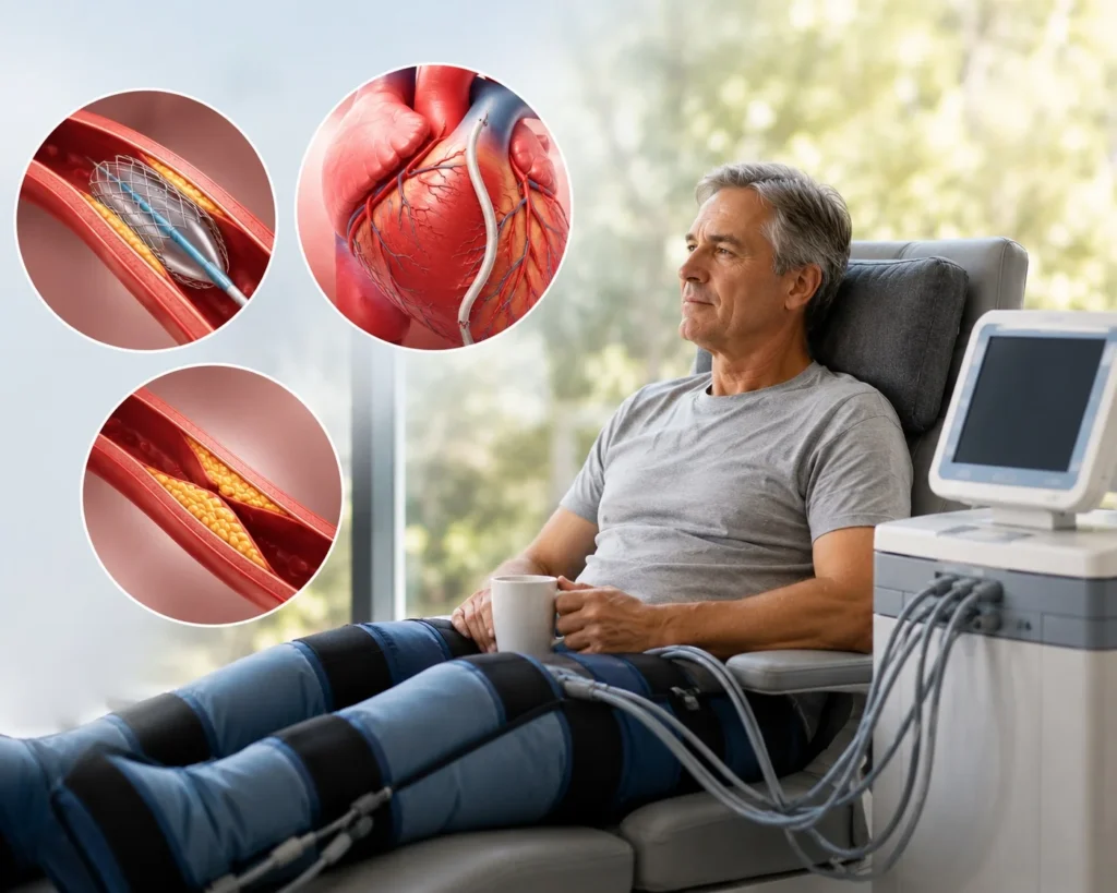 Illustration representing EECP for persistent symptoms after stent or bypass surgery