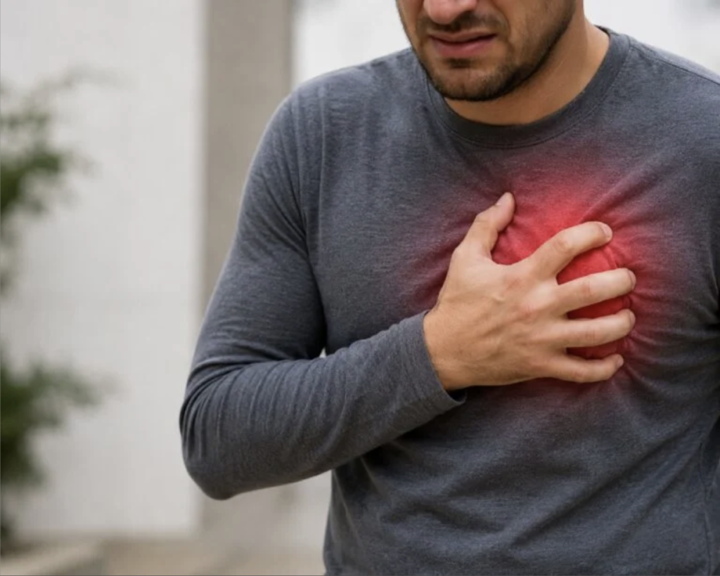 Illustration representing angina and chest pain