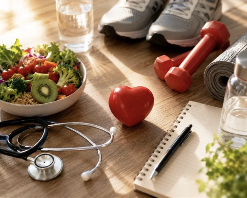 Illustration representing daily habits for protecting heart health