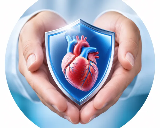 Heart attack prevention: heart illustration protected by a shield