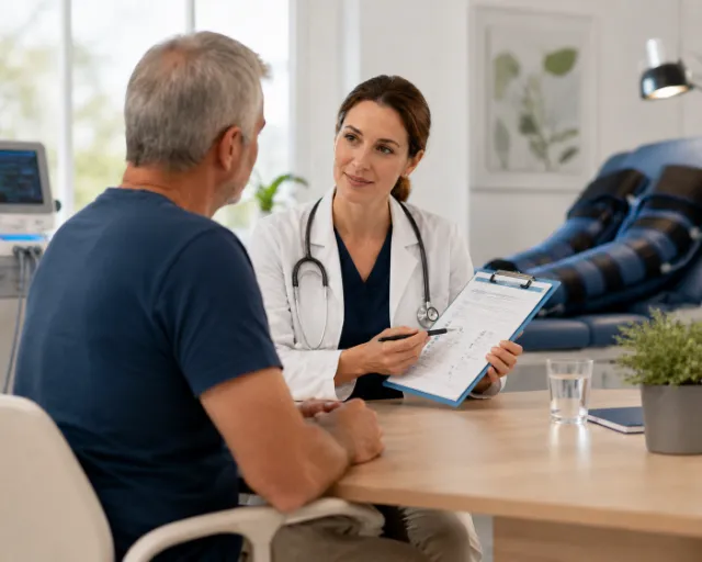 Depression in vascular patients: heart patient talking with their doctor
